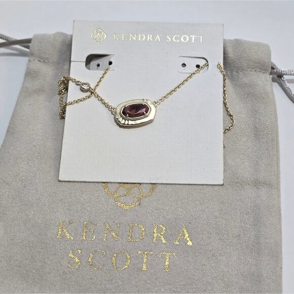 KENDRA SCOTT NECKLACE ANNA SHORT PENDANT GOLD BRONZE VEINED MAROON New!! - Picture 3 of 3